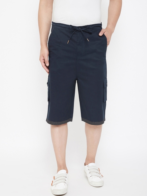 

Hypernation Men Navy Blue Solid Regular Fit Cargo Shorts