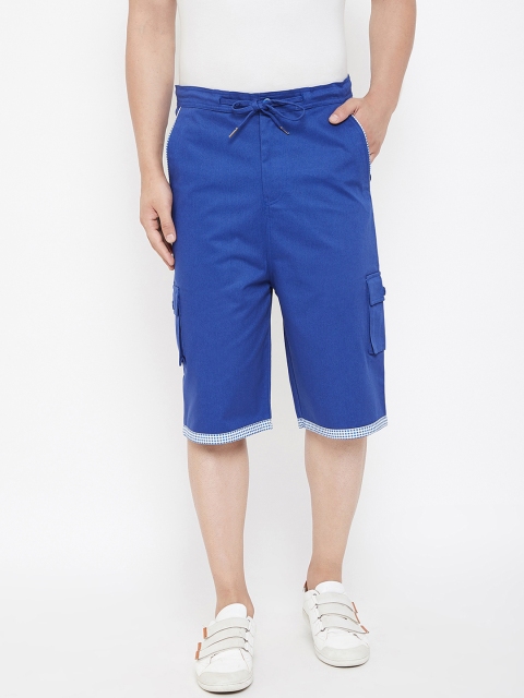 

Hypernation Men Blue Solid Regular Fit Cargo Shorts