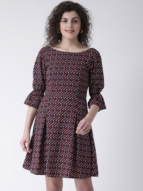 

Leo Sansini Women Black & Red Printed Fit and Flare Dress