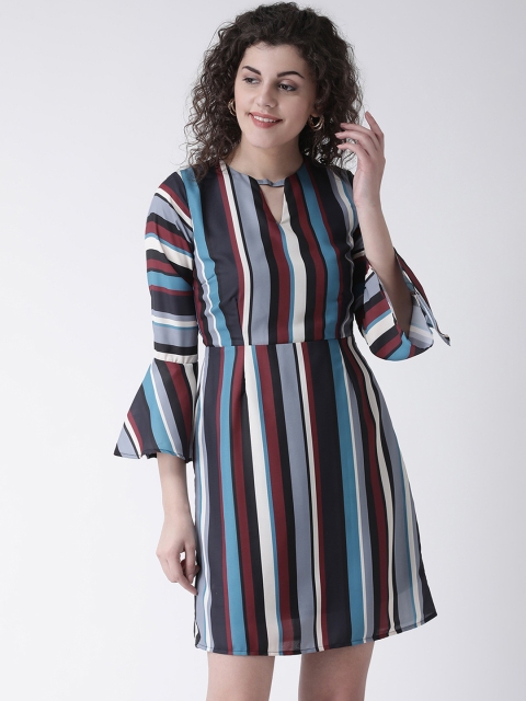

Leo Sansini Women Multicoloured Striped Fit and Flare Dress, Multi