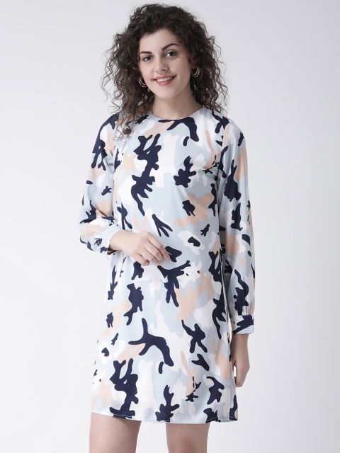 

Leo Sansini Women White & Navy Blue Printed A-Line Dress
