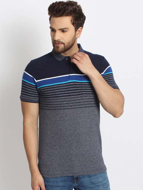

98 Degree North Men Navy Blue & Grey Colourblocked Polo Collar T-shirt