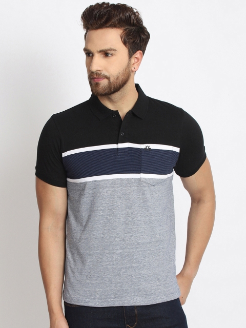 

98 Degree North Men Black Colourblocked Polo Collar T-shirt