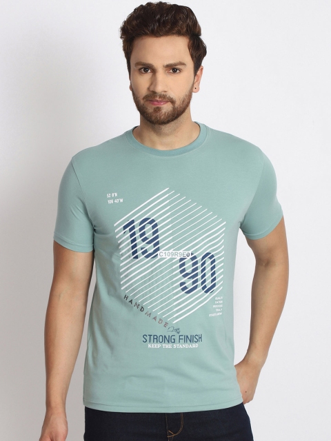 

98 Degree North Men Blue Printed Round Neck T-shirt