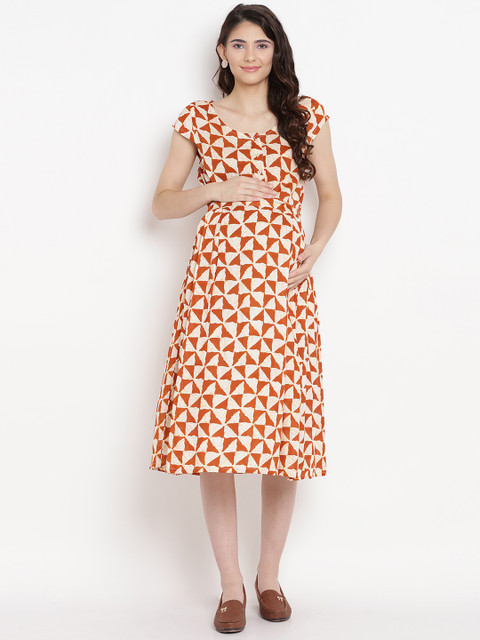 

Mine4Nine Women Brown Printed Fit and Flare Dress