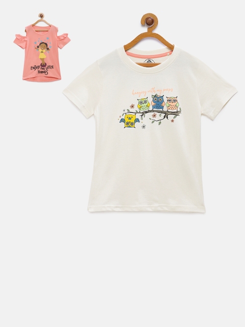 

Cub McPaws Girls Pack Of 2 Printed Round Neck Organic Cotton T-shirt, White