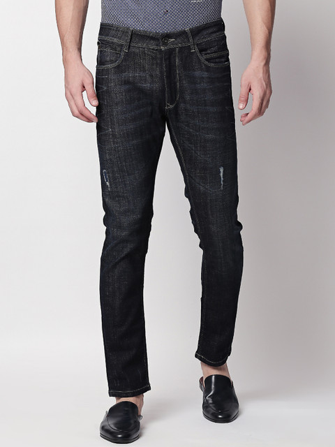 

RARE RABBIT Men Navy Blue Regular Fit Mid-Rise Mildly Distressed Jeans