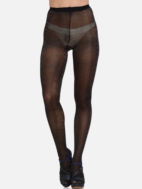 

mod & shy Women Black Solid Sheer Thigh-High Pantyhose Stockings