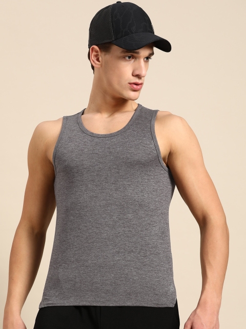 

Jockey Men Charcoal Grey Solid Round Neck Lounge Tank T-Shirt with Grindle Effect