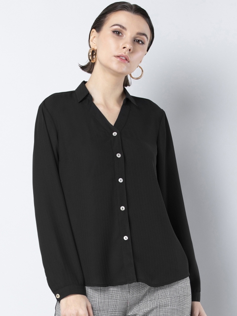 

FabAlley Women Black Solid Shirt Style Top