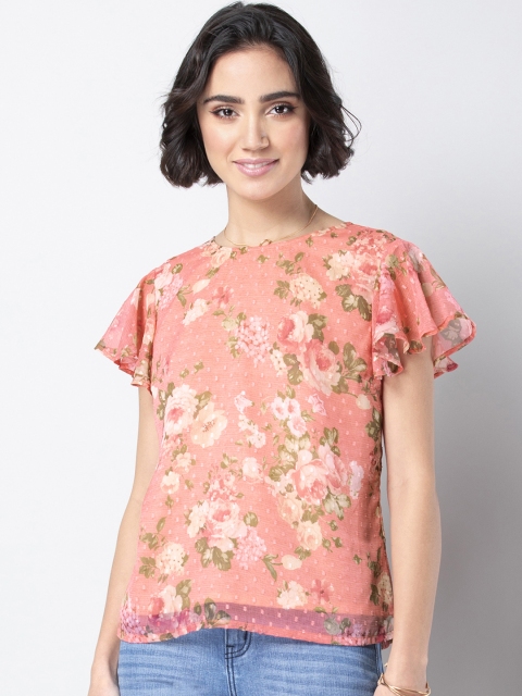 

FabAlley Women Orange Floral Print Regular Top