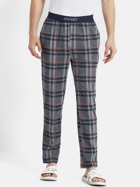 

Jockey Men Grey & Navy Blue Regular Fit Checked Lounge Pants