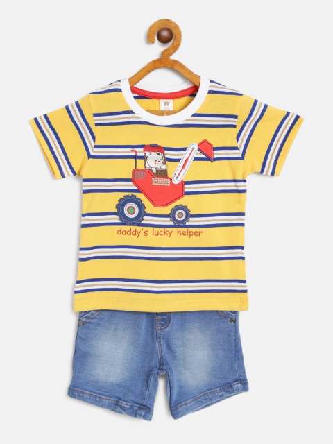 

TOFFY HOUSE Boys Yellow & Blue Striped T-shirt with Shorts