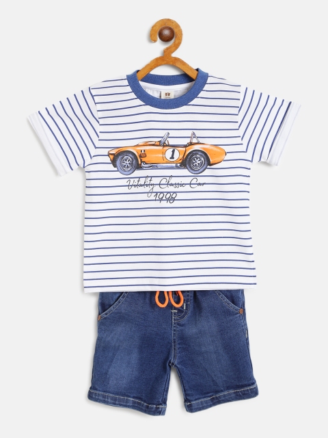 

TOFFY HOUSE Boys Navy Blue & White Striped T-shirt with Shorts