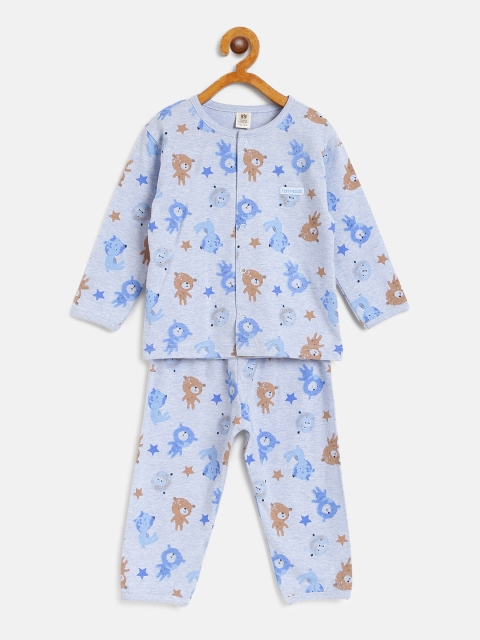 

TOFFY HOUSE Boys Blue & Brown Teddy Bear Print Night suit