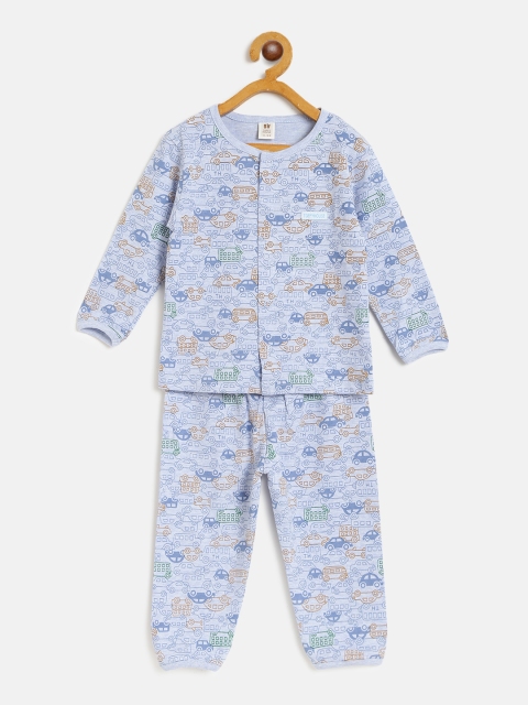 

TOFFY HOUSE Boys Blue & Olive Brown Printed Night suit