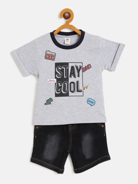 

TOFFY HOUSE Boys Grey Melange & Black Printed T-shirt with Shorts