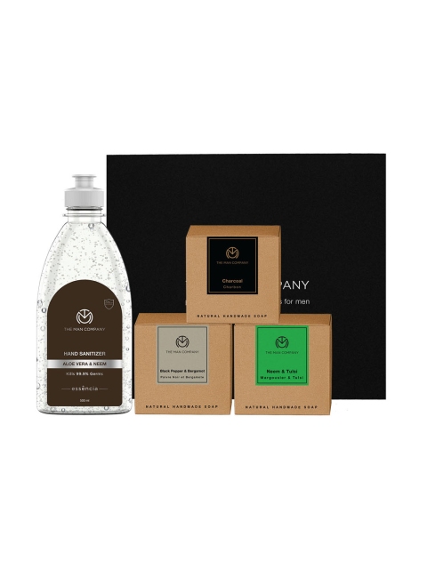 

THE MAN COMPANY Black Pepper & Bergamot, Charcoal & Neem & Tulsi Soap & Hand Sanitizer Set