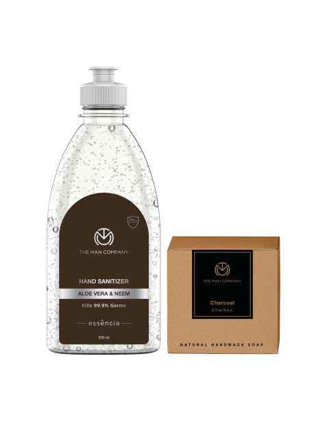 

The Man Company Set of 2 Hand it over Aloe Vera & Neem Hand Sanitizer and Charcoal soap), Black