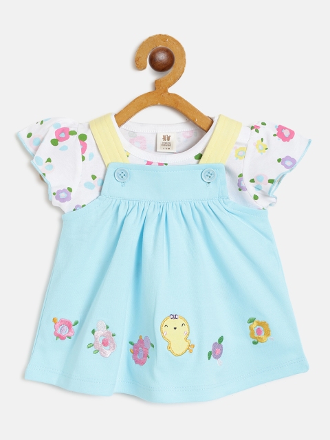 

TOFFY HOUSE Girls White & Blue Floral Print Top with Pinafore Dress