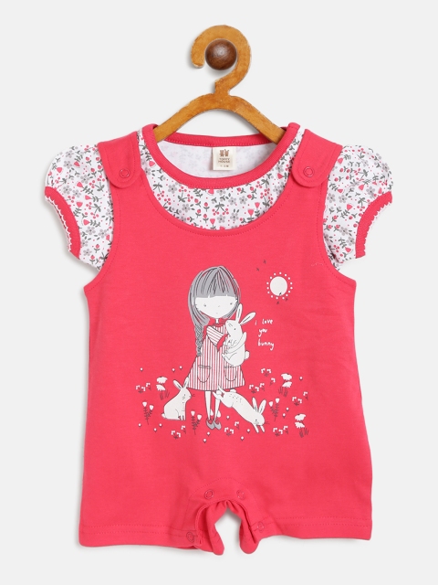 

TOFFY HOUSE Girls White & Pink Printed Top with Rompers