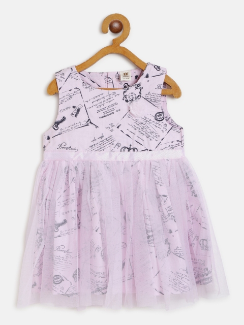 

TOFFY HOUSE Girls Pink & Black Printed Net A-Line Dress
