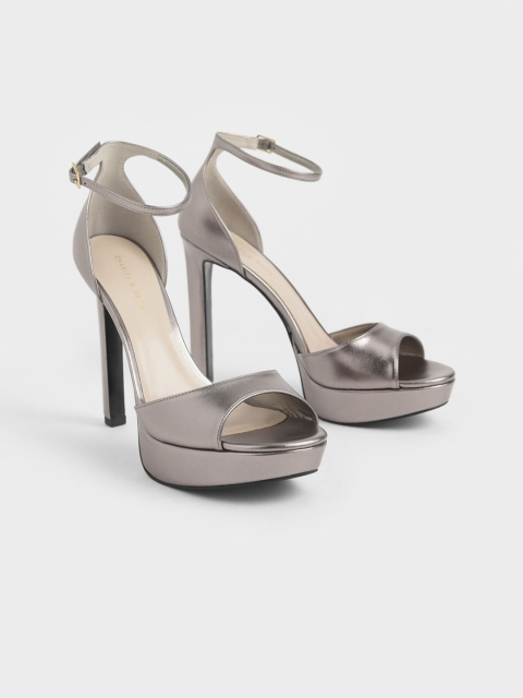

CHARLES & KEITH Women Grey Solid Sandals