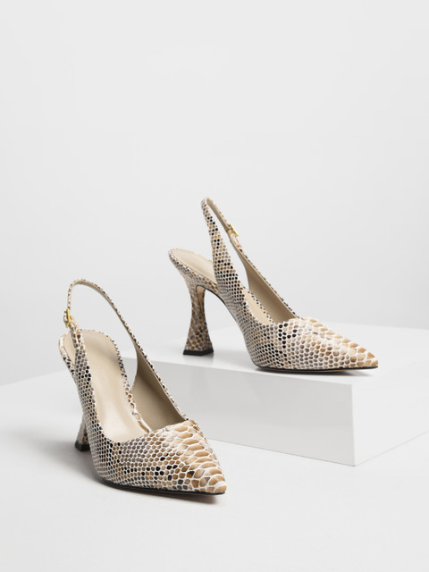 

CHARLES & KEITH Women Beige & Off-White Animal Skin Printed Pumps