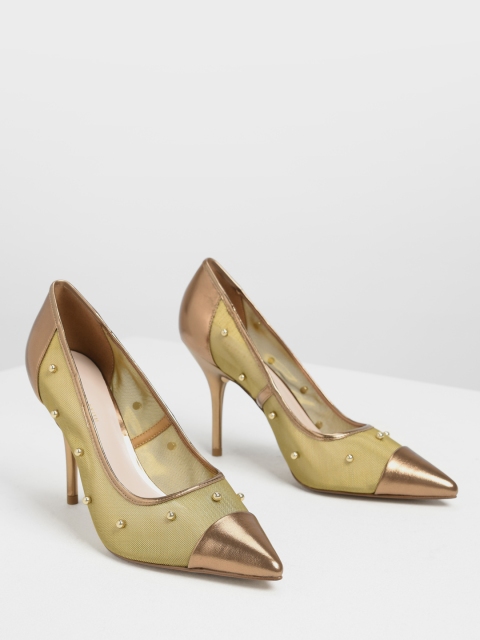 

CHARLES & KEITH Women Bronze-Toned & Gold-Toned Colourblocked Pumps