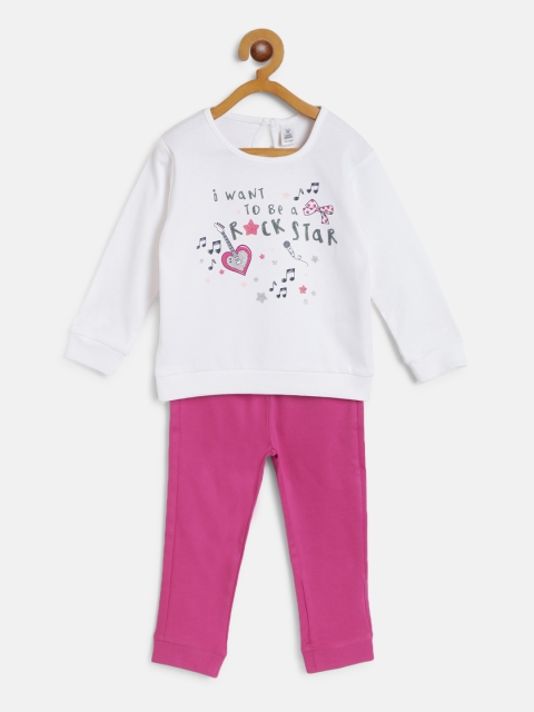 

TOFFY HOUSE Girls White & Pink Printed T-shirt with Pyjamas