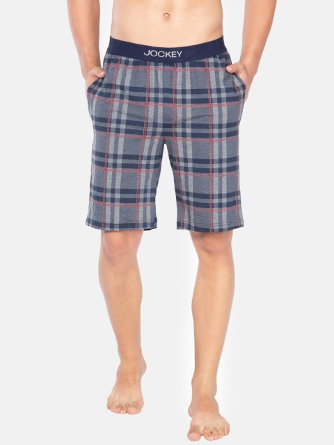 

Jockey Men Navy Blue & Grey Checked Lounge Shorts