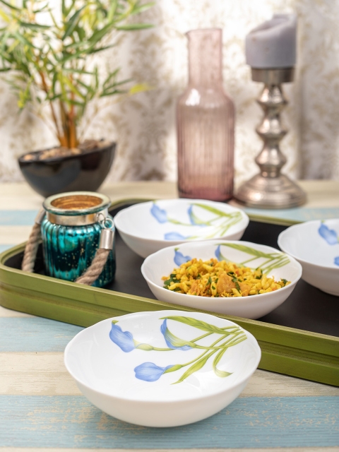 

Laopala Set Of 4 White & Blue Printed Multi-Utility Bowls