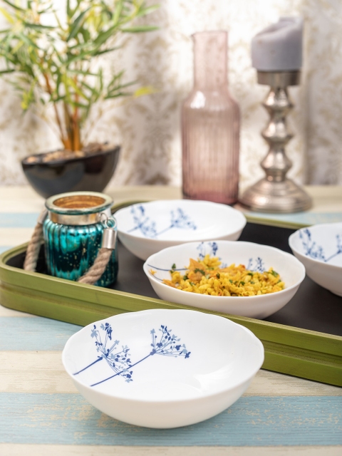 

Laopala Set Of 4 White & Blue Printed Multi-Utility Bowls