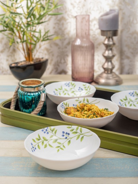 

Laopala Set Of 4 White & Green Floral Printed Multi-Utility Bowls