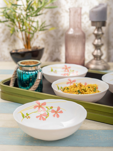 

Laopala Set Of 4 White & Peach-Colour Printed Multi-Utility Bowls