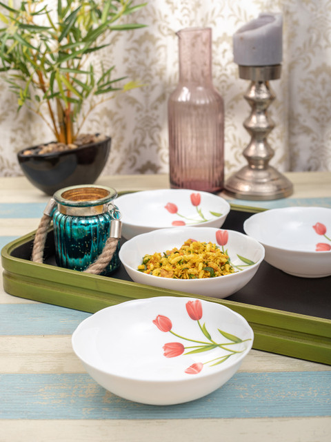 

Laopala Set Of 4 White Printed Multi Utility Opalware Bowls