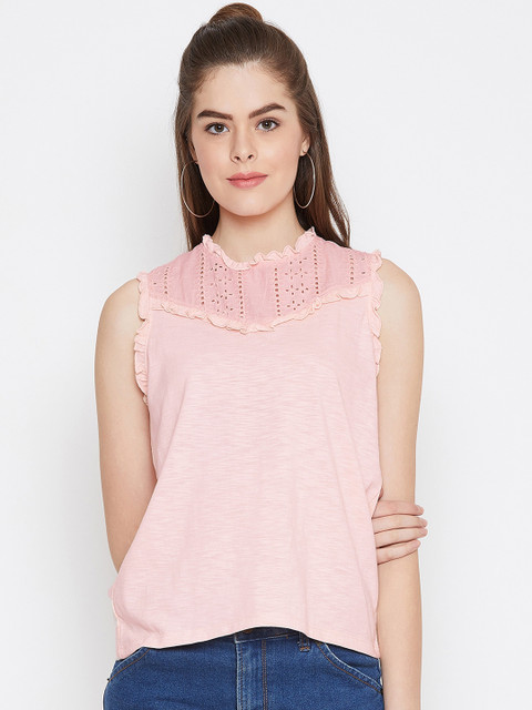 

Austin wood Women Pink Solid Top with Cut Out Detailing