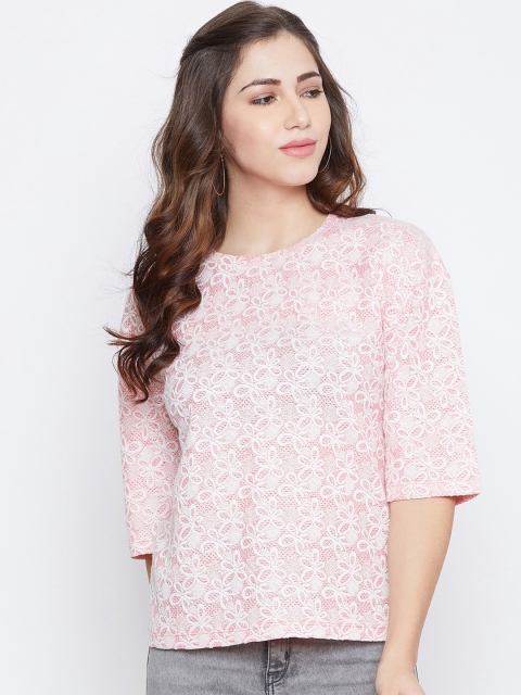 

Austin wood Women White & Pink Self Design Lace Top