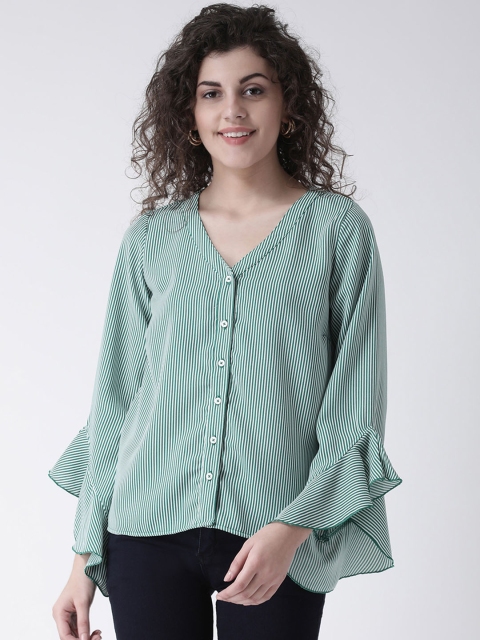 

Leo Sansini Women Green & White Striped Shirt Style Top