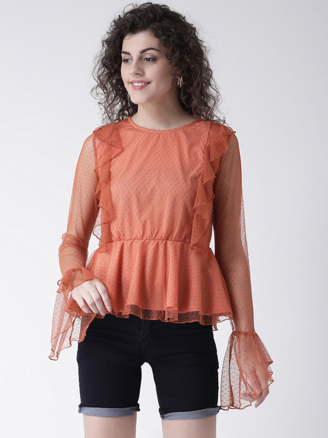 

Leo Sansini Women Orange Self Design Peplum Top