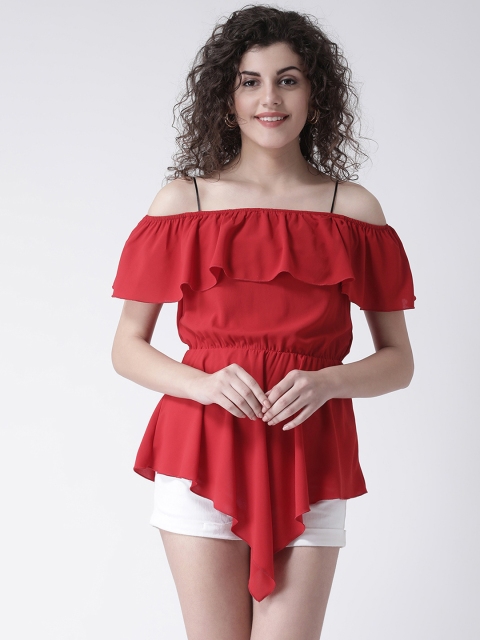 

Leo Sansini Women Red Solid Bardot Top