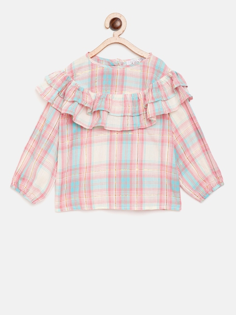 

KIDKLO Girls Multicoloured Checked Pure Cotton Top, Multi