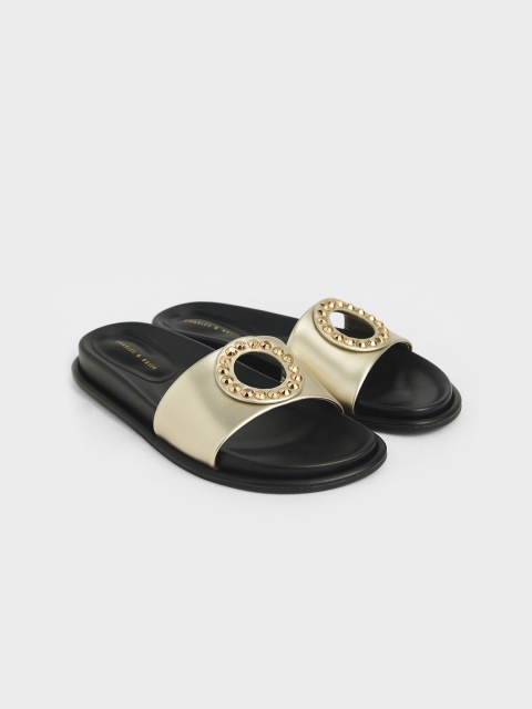 

CHARLES & KEITH Women Gold-Toned Embellished Open Toe Flats