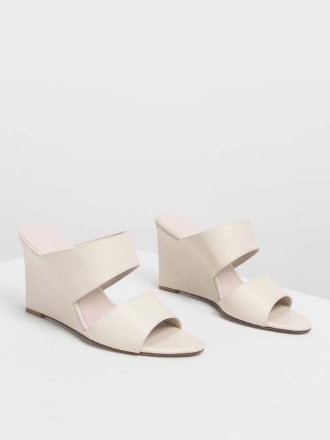 

CHARLES & KEITH Women Off-White Solid Mules
