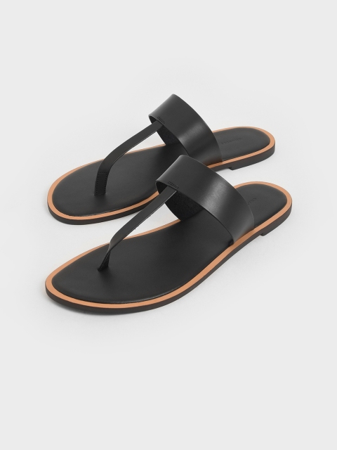 

CHARLES & KEITH Women Black Solid T-Strap Flats