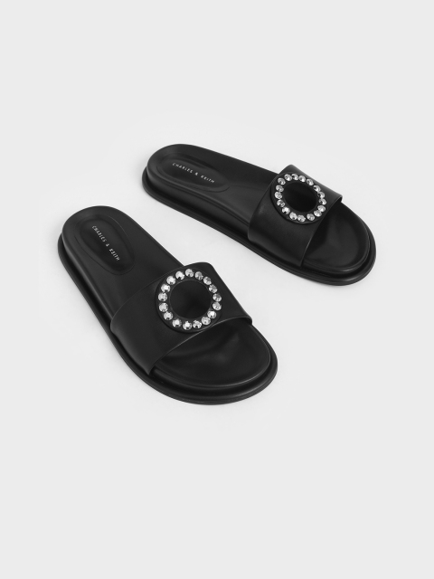 

CHARLES & KEITH Women Black Embellished Open Toe Flats
