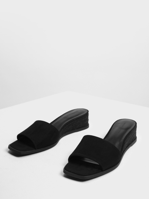 

CHARLES & KEITH Women Black Solid Heeled Mules