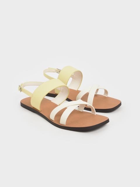 

CHARLES & KEITH Women Yellow & White Colourblocked Open Toe Flats