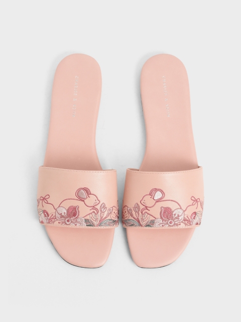 

CHARLES & KEITH Women Pink Embroidered Open Toe Flats