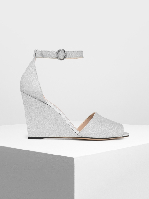 

CHARLES & KEITH Women Silver Solid Sandals